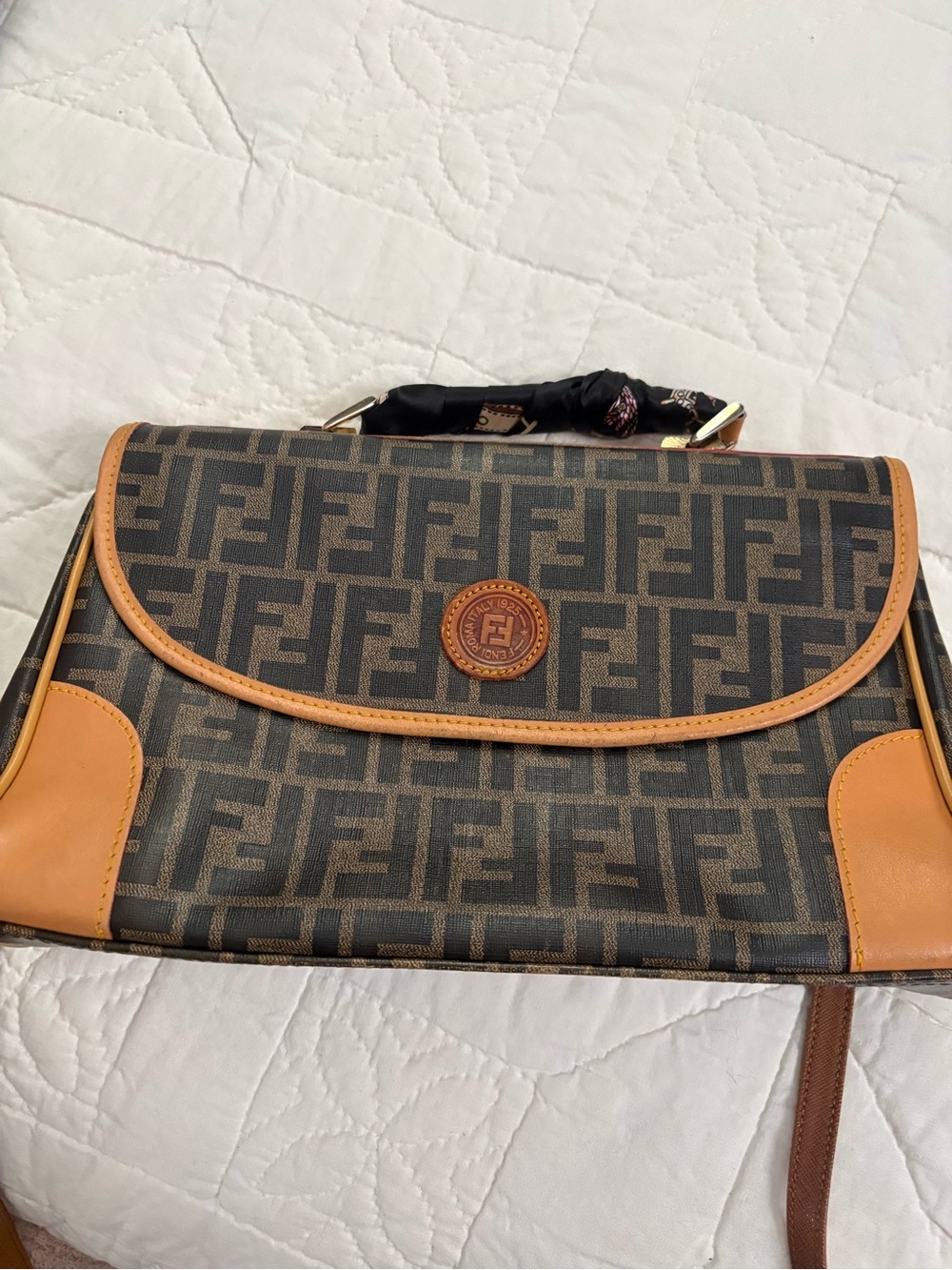 Fendi Brown and Tan Zucca Monogram Flap Bag